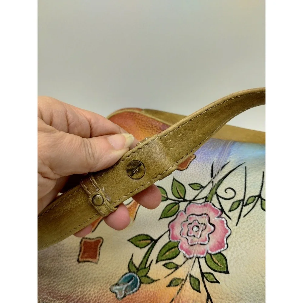 Floral Hobo bag Great Am. Leatherworks Hand painted adjustable shoulder strap